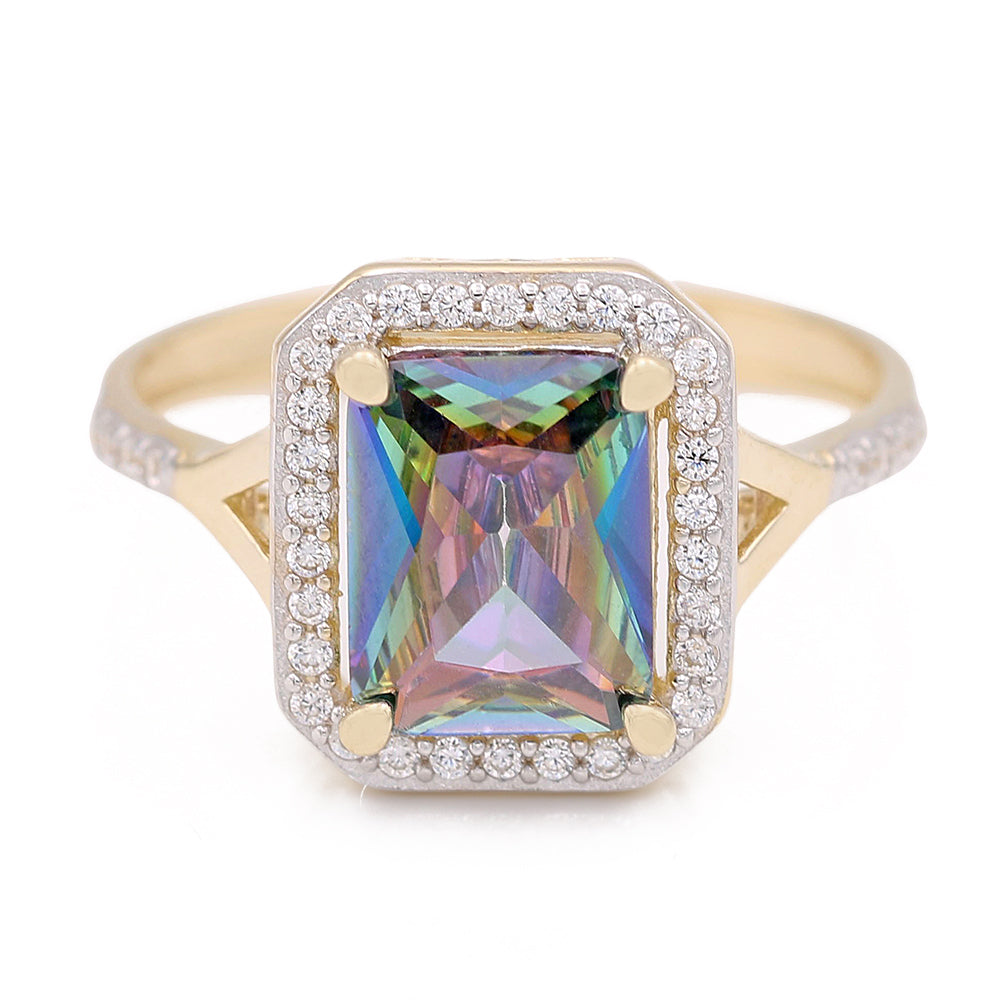 Fashion Ring with Color Center Stone and Cubic Zirconias