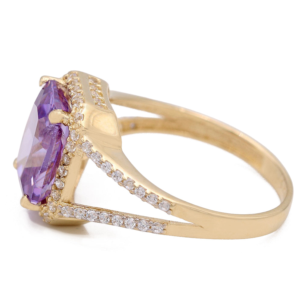 Fashion Ring with Purple Square Center Stone and Cubic Zirconias