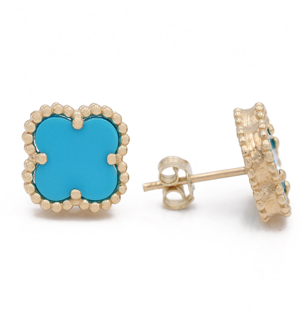 Flowers Earrings with Blue Color Stone