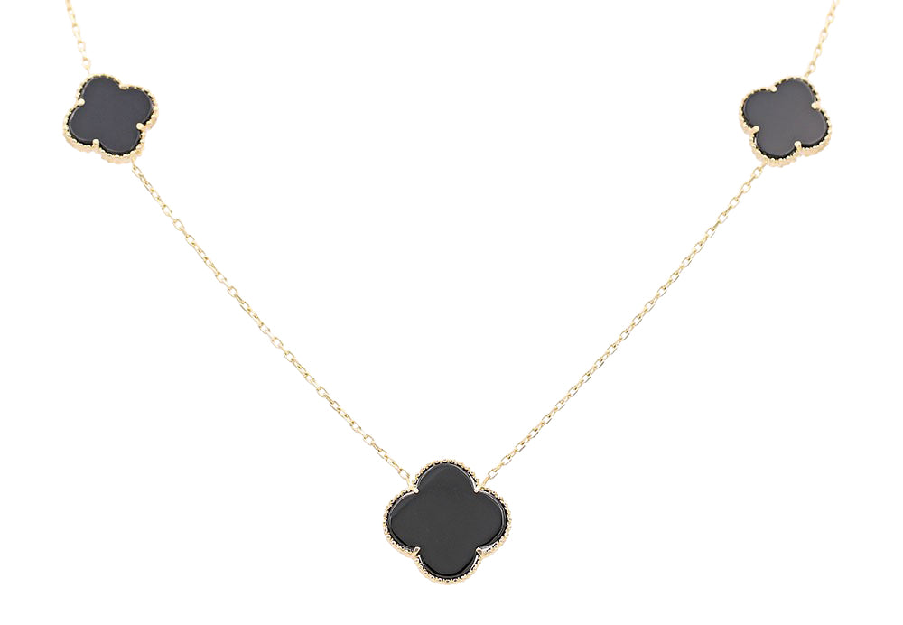 Flower Trio Black Color Stone Necklace