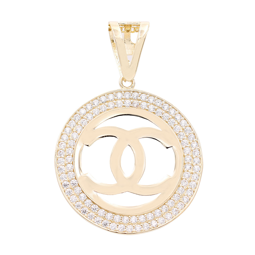 Fashion Round Logo Pendant with Cubic Zirconias
