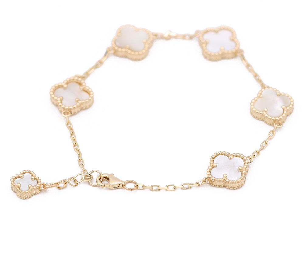 Flower White Mother of Pearl Color Stone Bracelet