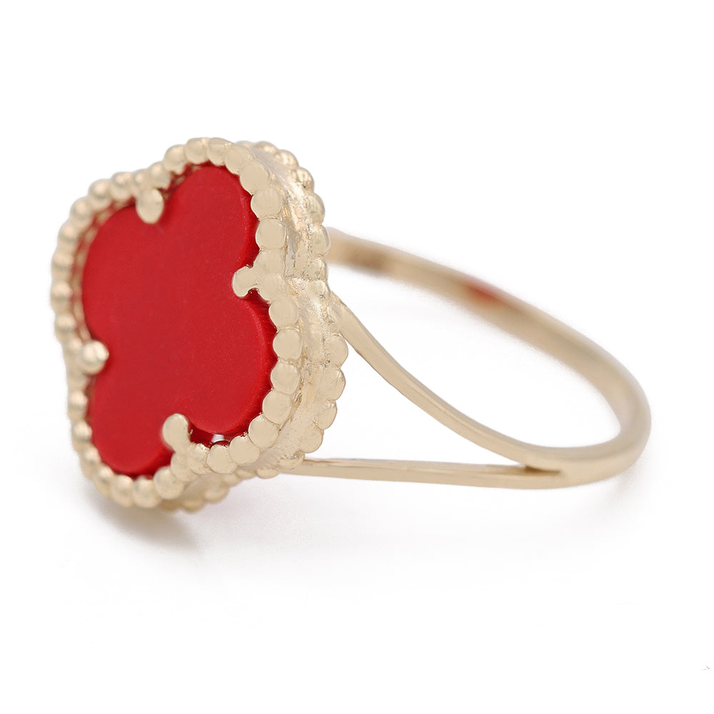 Flower Ring with Coral Color Stone