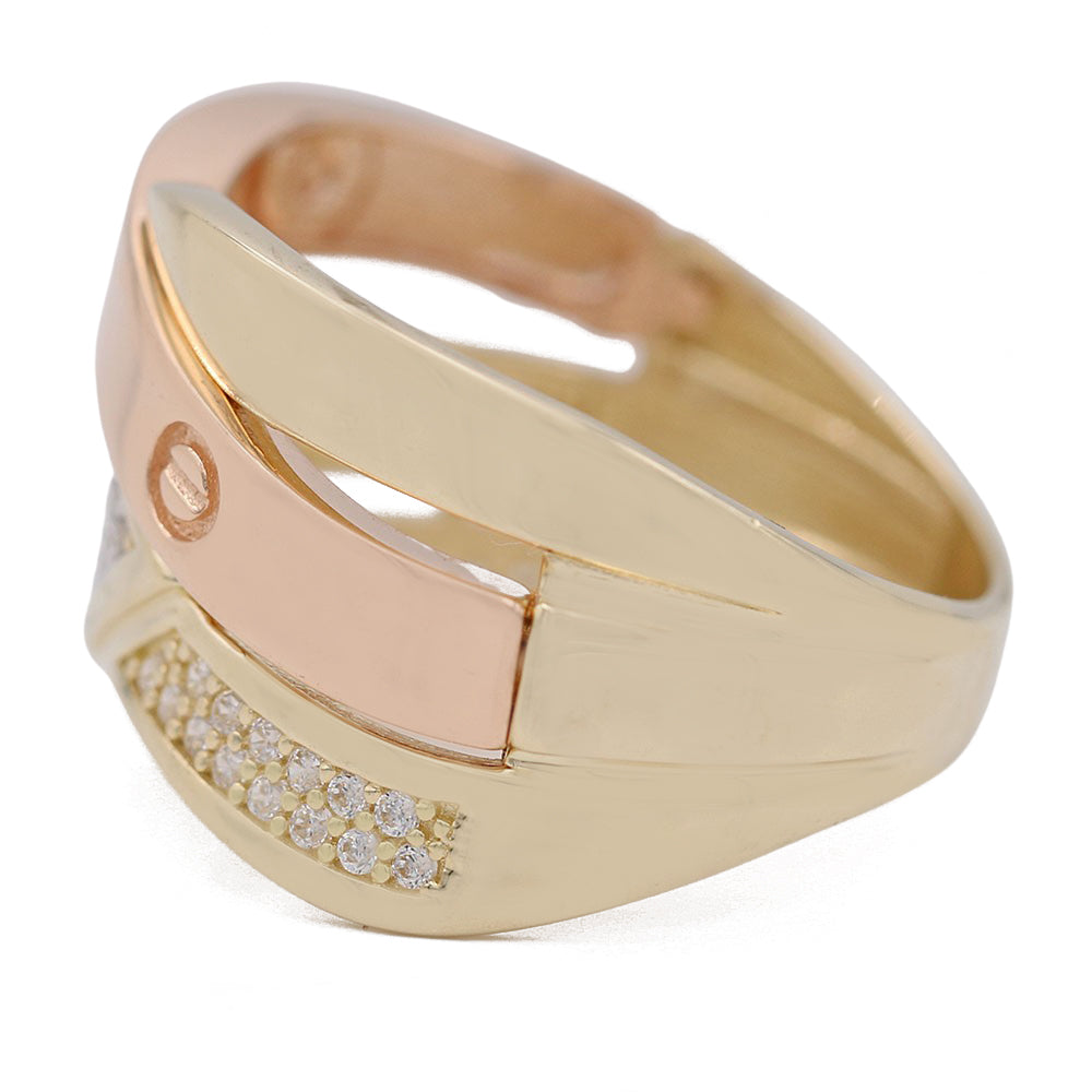 Fashion Buckle Design Ring with Cubic Zirconias