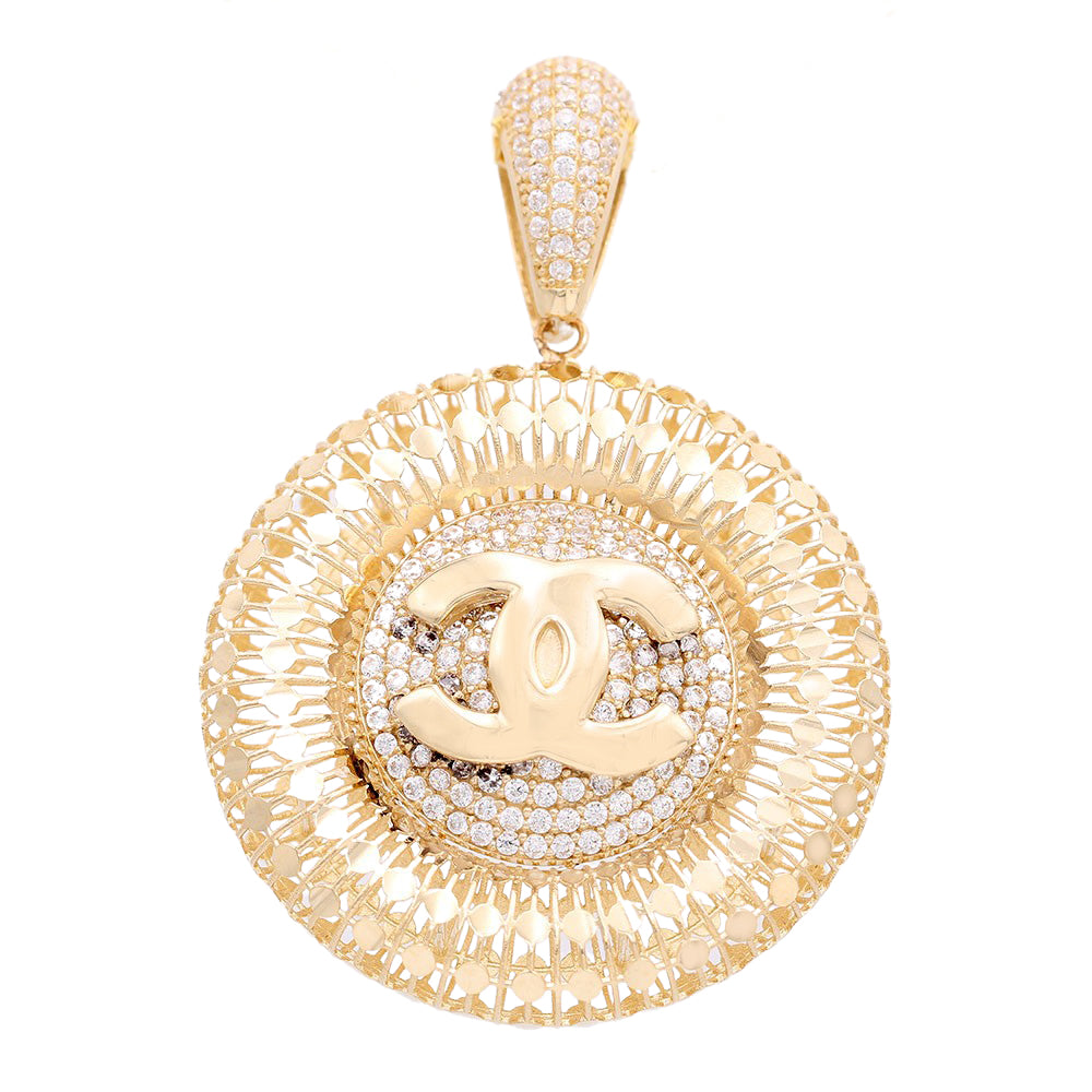 Fashion Logo Round Pendant with Cubic Zirconias