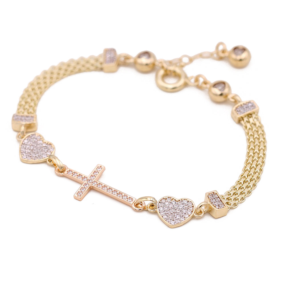 Heart and Cross Mesh Bracelet with Cubic Zirconias
