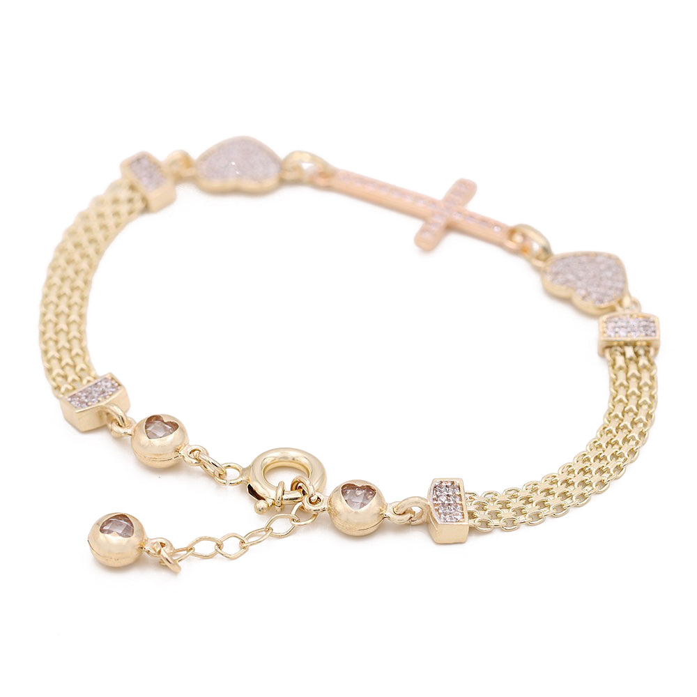 Heart and Cross Mesh Bracelet with Cubic Zirconias
