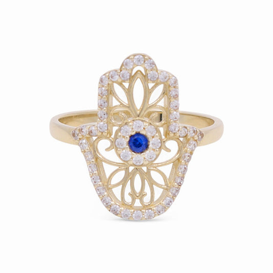 10K Yellow Gold Hand of Fatima Women's Ring with Cz / Size: 7 / Weight: 2.1 GR / DPWR0MF