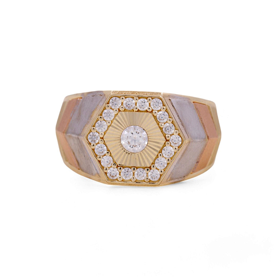 10K Yellow, White and Rose Gold Men’s Fashion Ring / CZ / Size 9 / Weight: 6.2 GR / COMR3T0FS