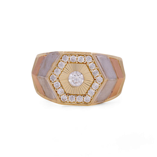 10K Yellow, White and Rose Gold Men’s Fashion Ring / CZ / Size 9 / Weight: 6.2 GR / COMR3T0FS