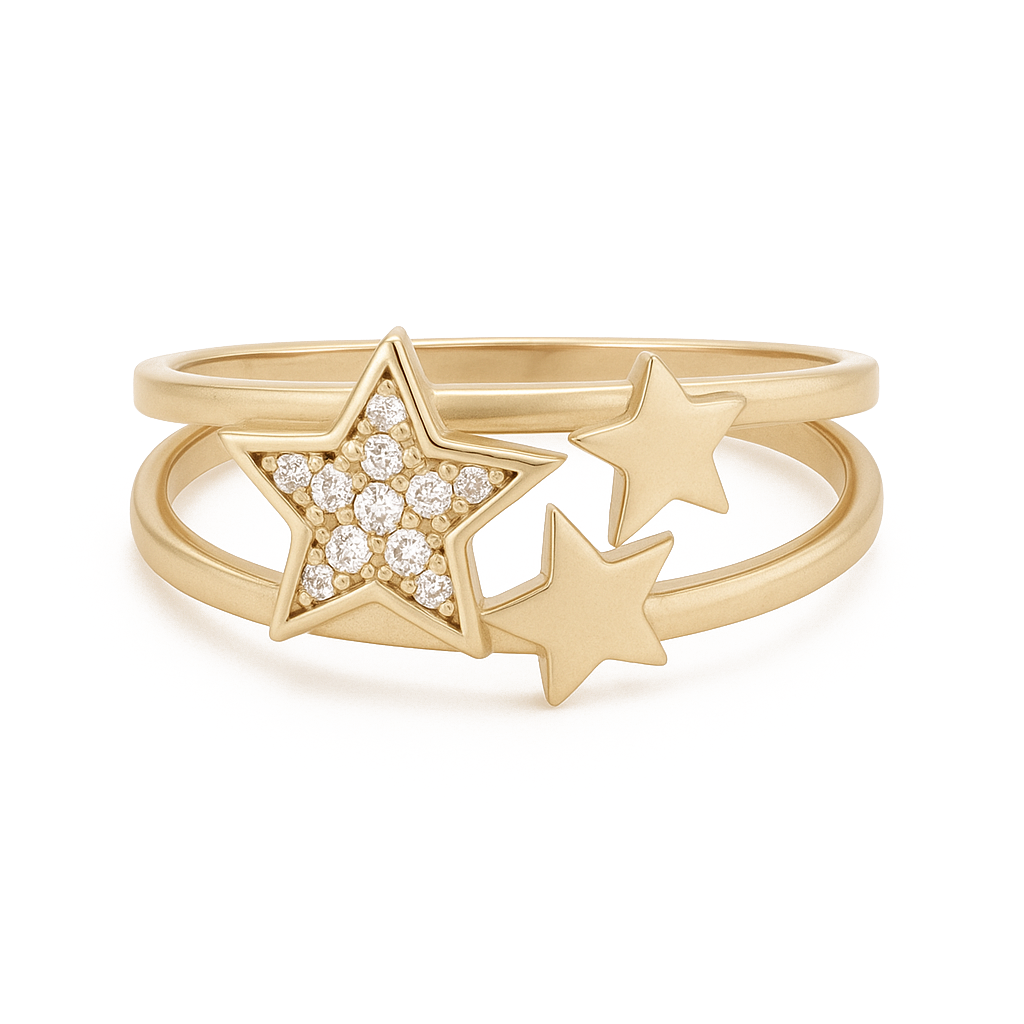 14K Yellow Gold Stars Women's Ring with Cz / Size: 7.5 / Weight: 1.9GR / DQWR4ST
