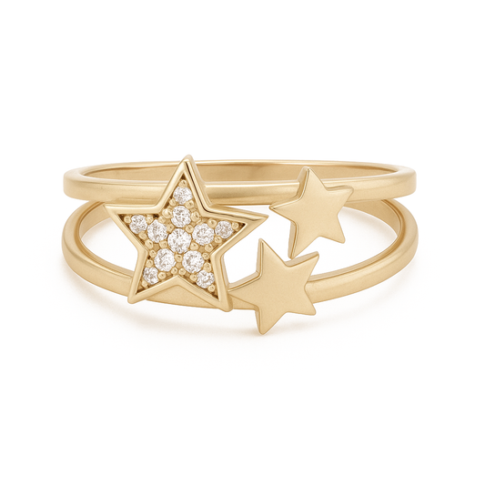 14K Yellow Gold Stars Women's Ring with Cz / Size: 7.5 / Weight: 1.9GR / DQWR4ST