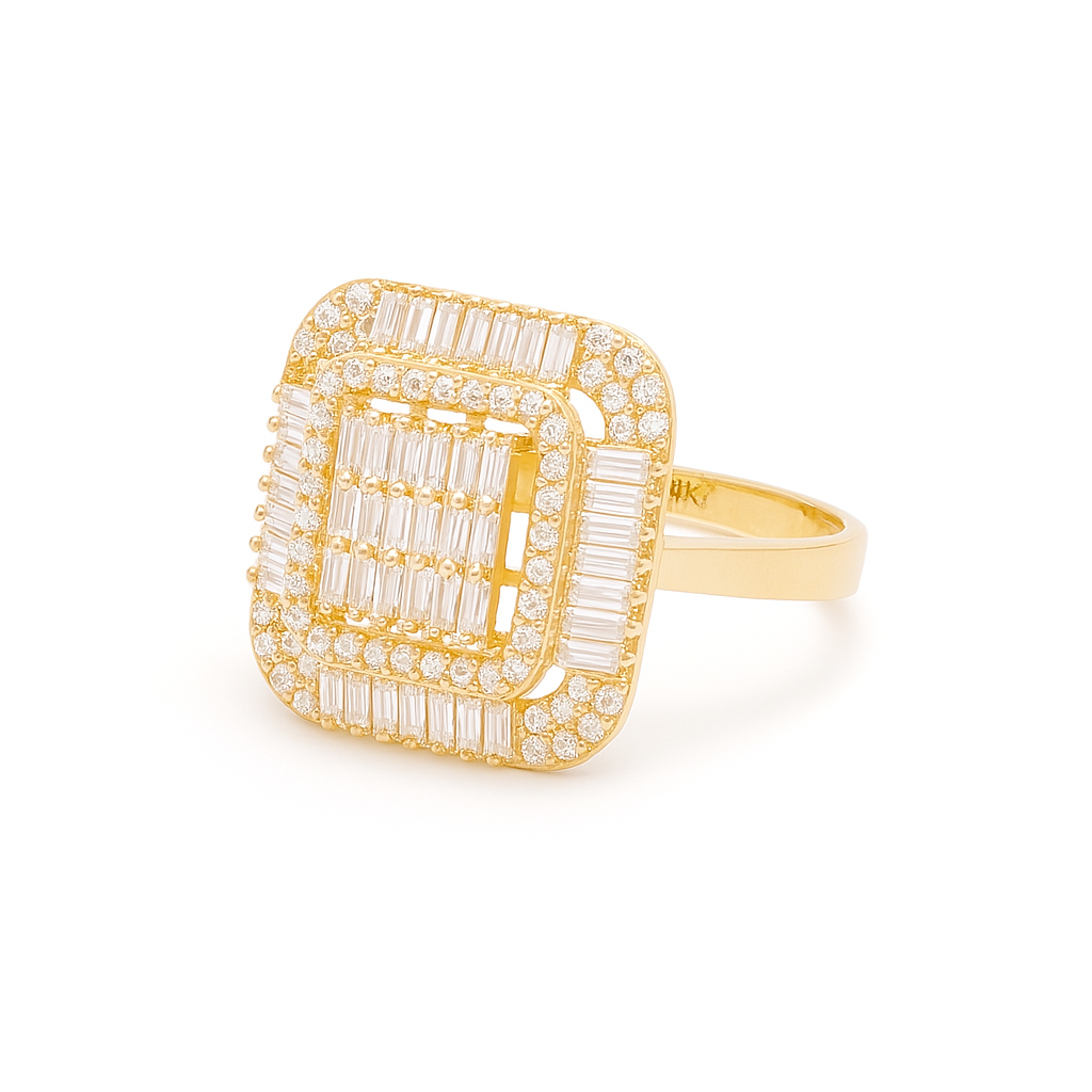 14K Yellow Gold Fashion SQ Baguette Women's Ring with White Stones / Size: 8 / Weight: 2.9 GR / DQWR4FS-47