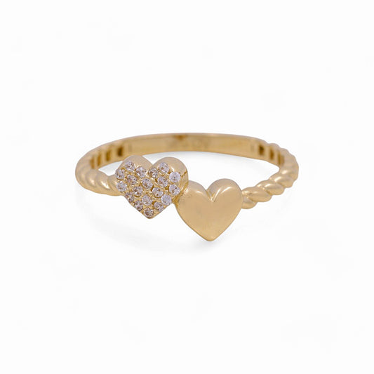 14K Yellow Gold Two Heart Women's Ring with White Cz / Size: 7 / Weight: 1.4 GR / Y24-278