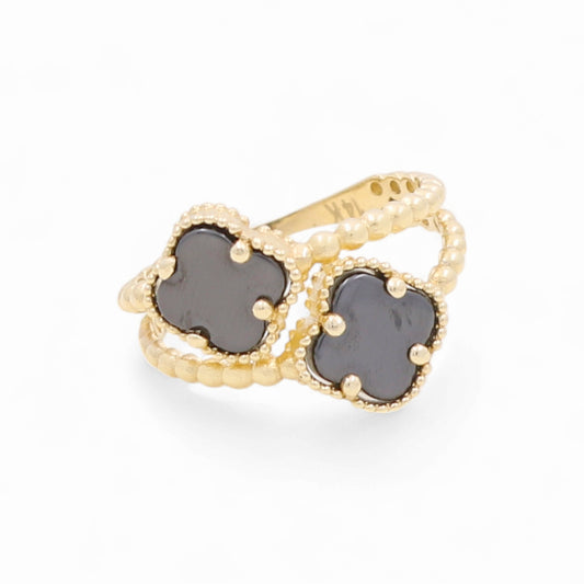 14K Yellow Gold Women’s Fashion Ring / Black Clover / Size 8 / Weight: 3.4 GR / COWR4FL-11