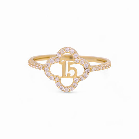10K Yellow Gold Quinceañera Flower Women's Ring with Cz / Size: 7 / Weight: 1.2 GR / P55R-33