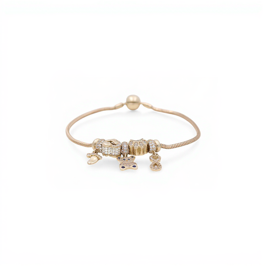 10K Yellow Gold Women's Bracelet with Hanging Bear and Heart Charms / Size: 7" / Weight: 8.1 GR / CQWB0PN-3