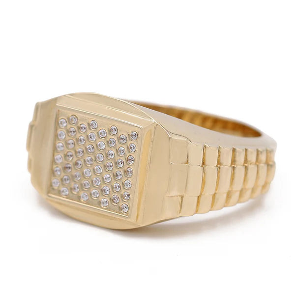 14k Yellow Gold Square Men's Ring with Cz / Size 10.5 / Weight 7.1 GR / COMR4SQCZ-3
