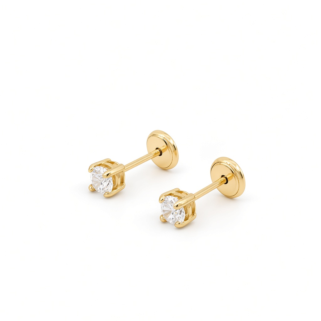 14K Yellow Gold Fashion Stud Earrings with Cz Stone / 6-550701PS3,5