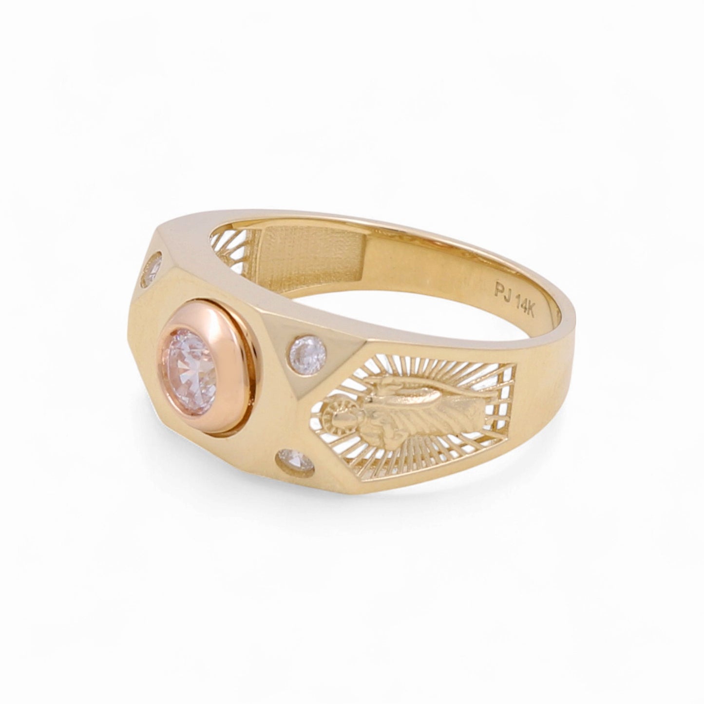 14K Yellow and Rose Gold San Judas Men's Ring with Cz/ Size: 11 / Weight: 4.7 GR / CPMRTT4SJ