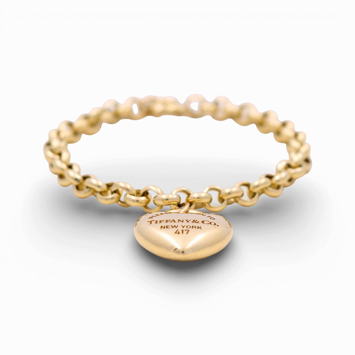 10k Yellow Gold Fashion Rolo Women's Bracelet with Hanging Heart / Size: 7.5" / Weight: 9.7 GR / DQWB0FSHR-1