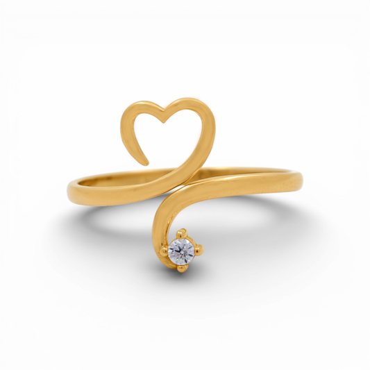 10K Yellow Gold Heart Women's Ring with White Cz / Size: 8.75 / Weight: 1.5 GR / DQWR0HR-10