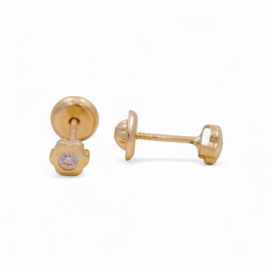 14k Yellow Gold Flower Stud Earrings With Cz / 6-B08801PS2