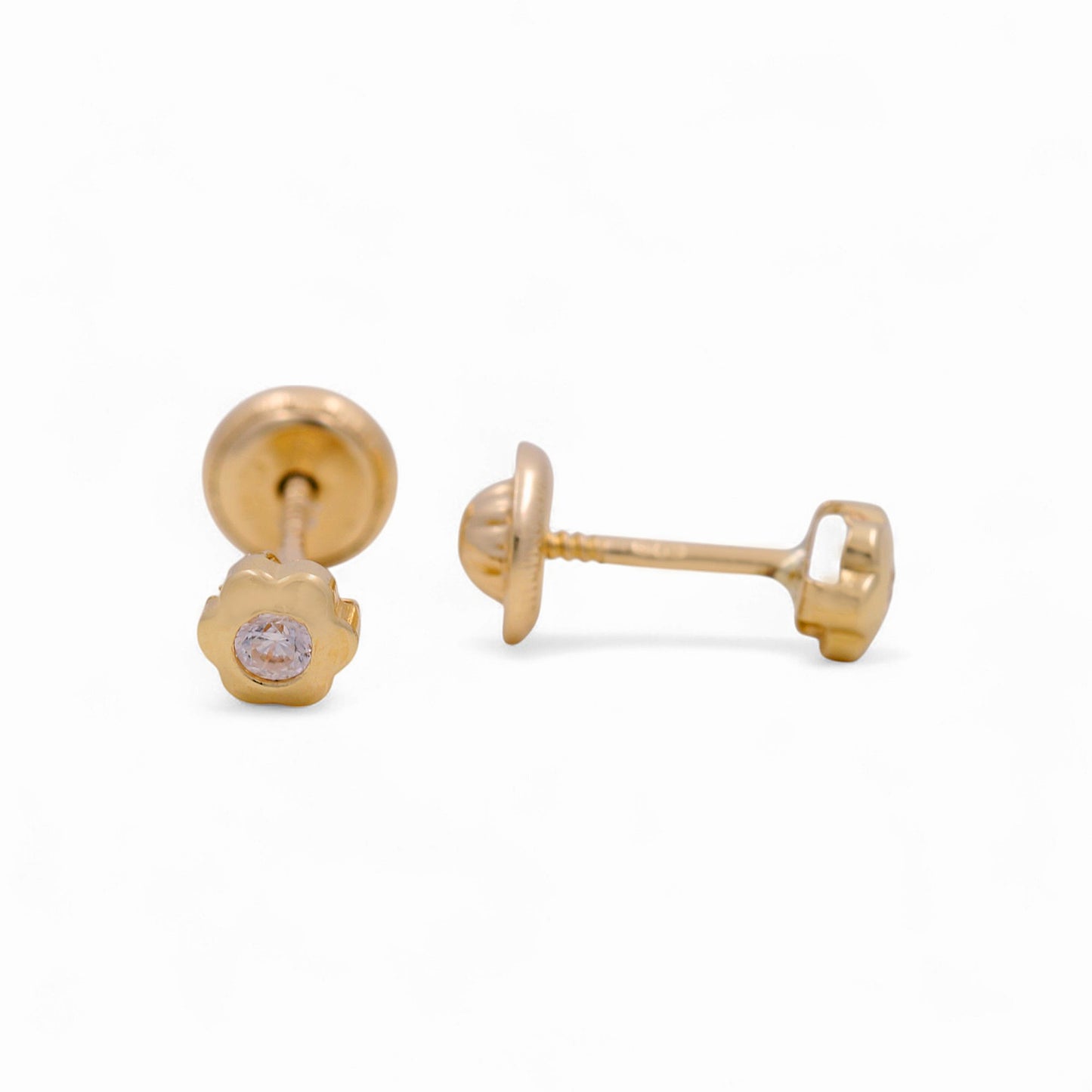 14k Yellow Gold Flower Stud Earrings With Cz/ 6-B08801PS2