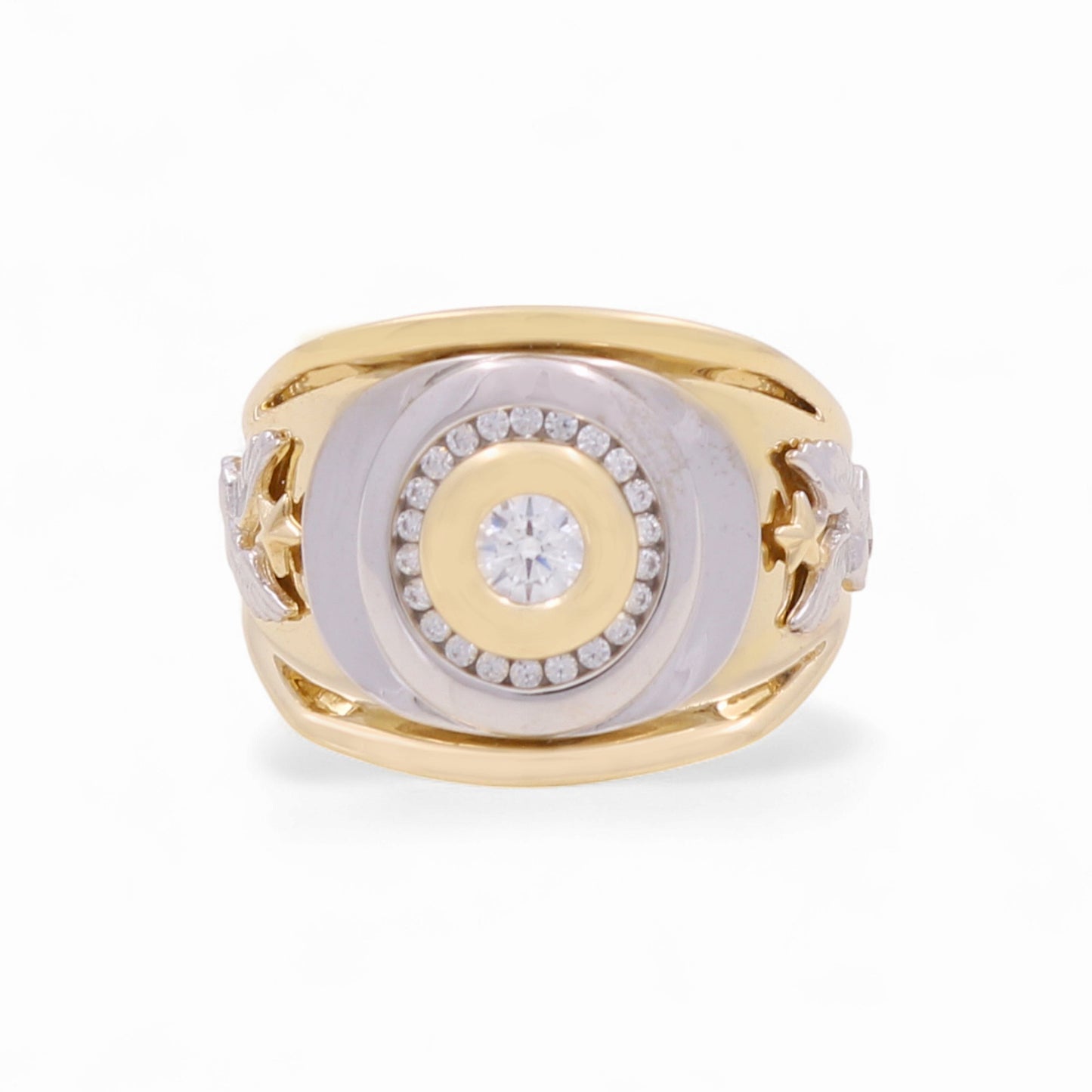 14K Yellow and White Gold Fashion Men's Ring with Eagle and CZ / Size: 10 / Weight: 9.2 GR / KEEMR4TTEG