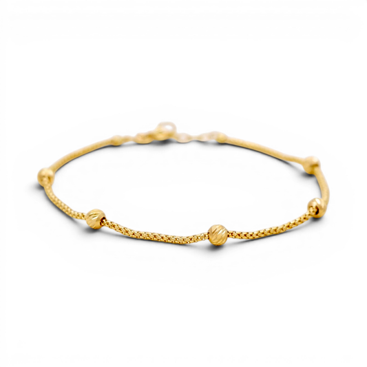 10K Yellow Gold Fashion Link Bracelet with Diamond Cut Balls / Size: 8” / Weight: 2GR / DQWB0BLL
