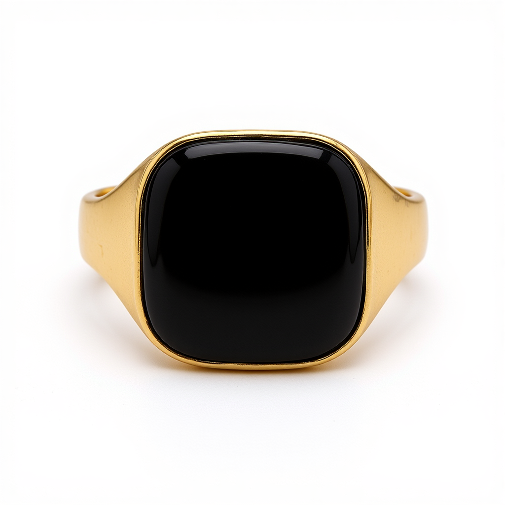 14K Yellow Gold SQ Men's Ring with Onyx / Size: 10.5 / Weight: 6.4 GR / BOMR4FS-46