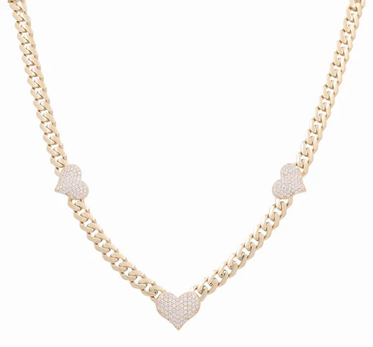 10K Yellow Gold Monaco Women's Necklace with Three Hearts / CZ / Size: 18.5" / Weight: 23.9GR/ DONK0MONHR