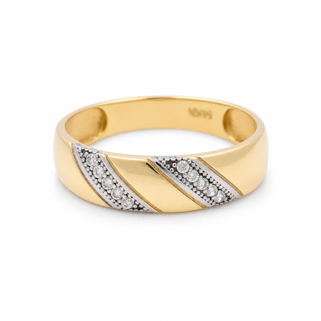 14K Yellow and White Gold Men’s Wedding Band / Stone: Cz / Size: 10 / Weight: 2.6 GR / IEEMWBTT4BS