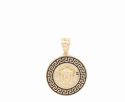 14K Yellow Gold Medusa's Medal Pendant with Greek and Black Enamel/ Weight: 5.3 GR / DOPD4VS