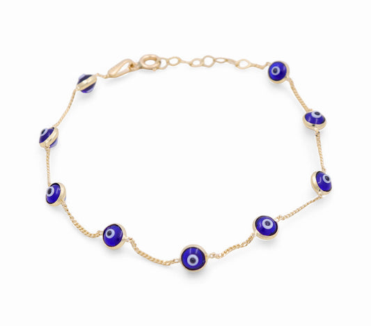 14K Yellow Gold Women's Fashion Blue Eye Bracelet / Size: 7" / Weight: 1.9 GR / P30S-13