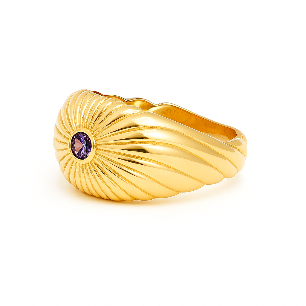 14K Yellow Gold Fashion Women's Ring with Purple Cz / Size: 8 / Weight: 3.3 GR / DQWR4FS-76