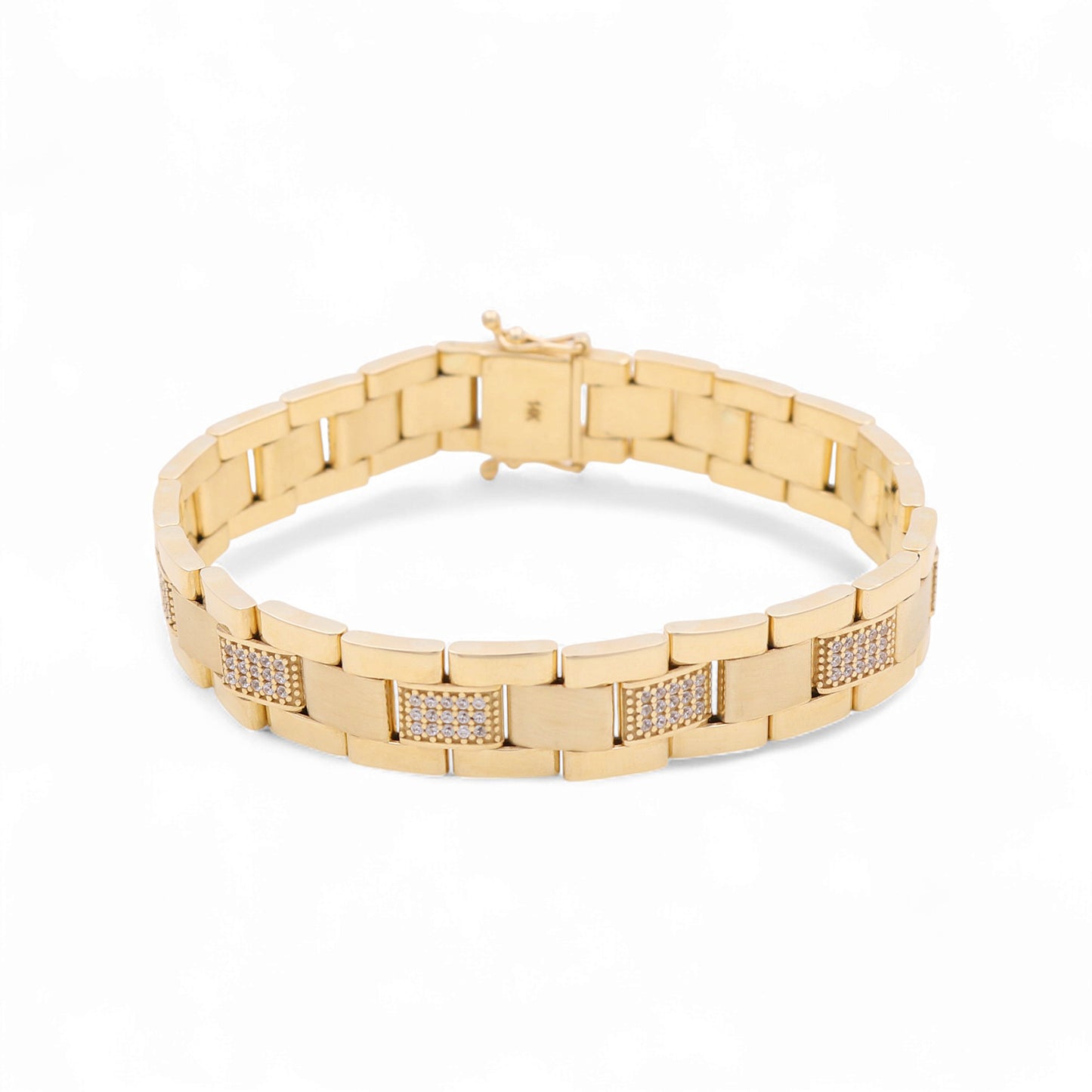 14K Yellow Gold Semisolid Italian Men's Bracelet with Cz / Size: 8" / Weight: 30.7 GR / 120-03088