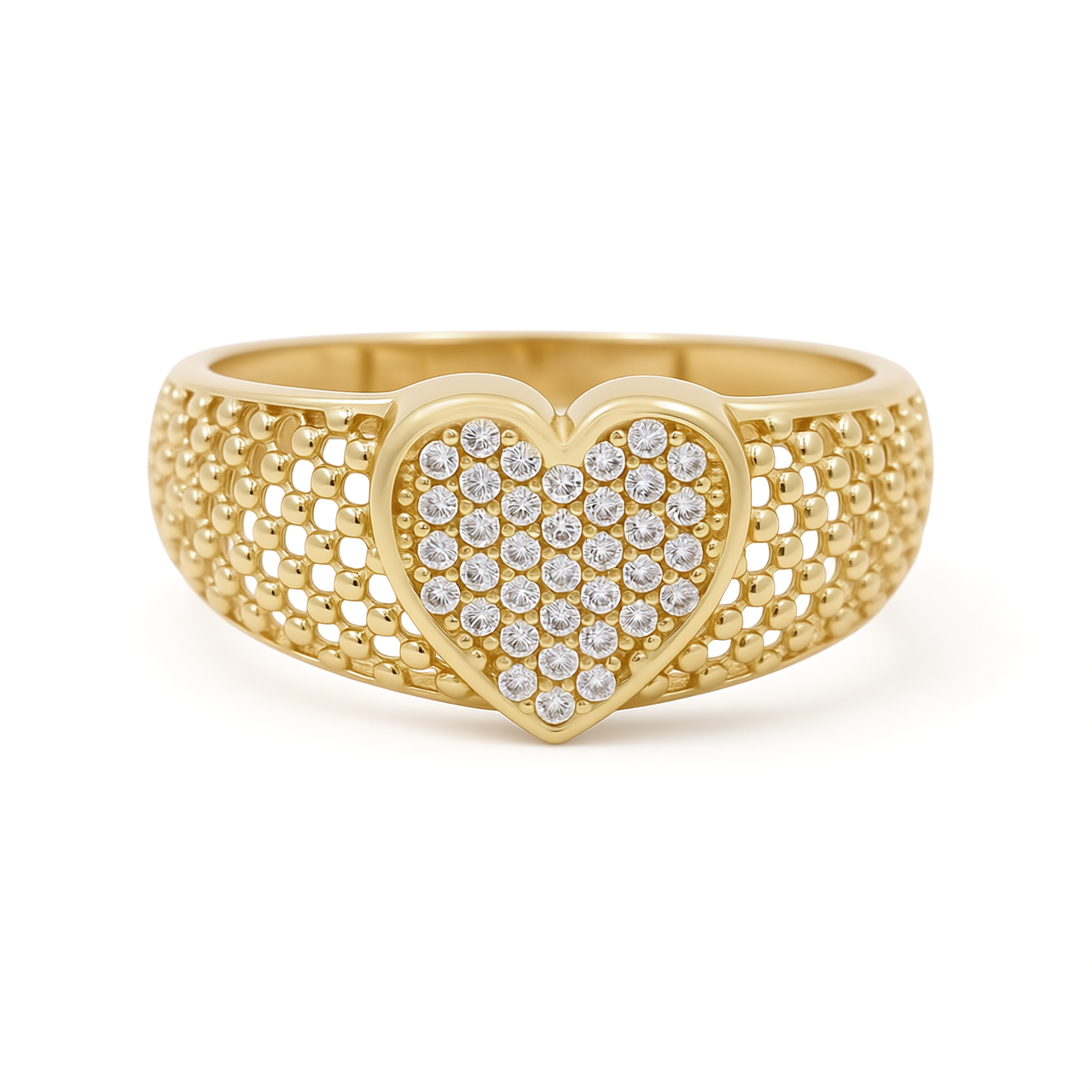 14K Yellow Gold Heart Women’s Ring with Cz / Size: 8 / Weight: 2.2 GR / COWR4HR-31