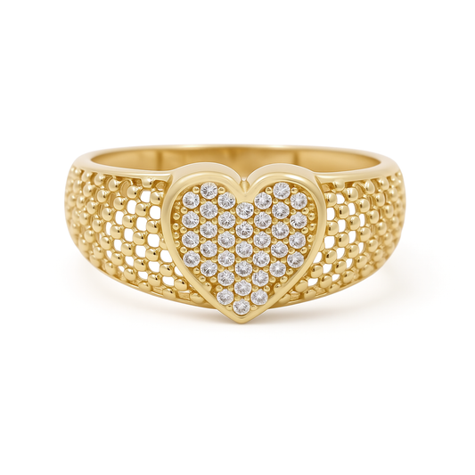 14K Yellow Gold Heart Women’s Ring with Cz / Size: 8 / Weight: 2.2 GR / COWR4HR-31