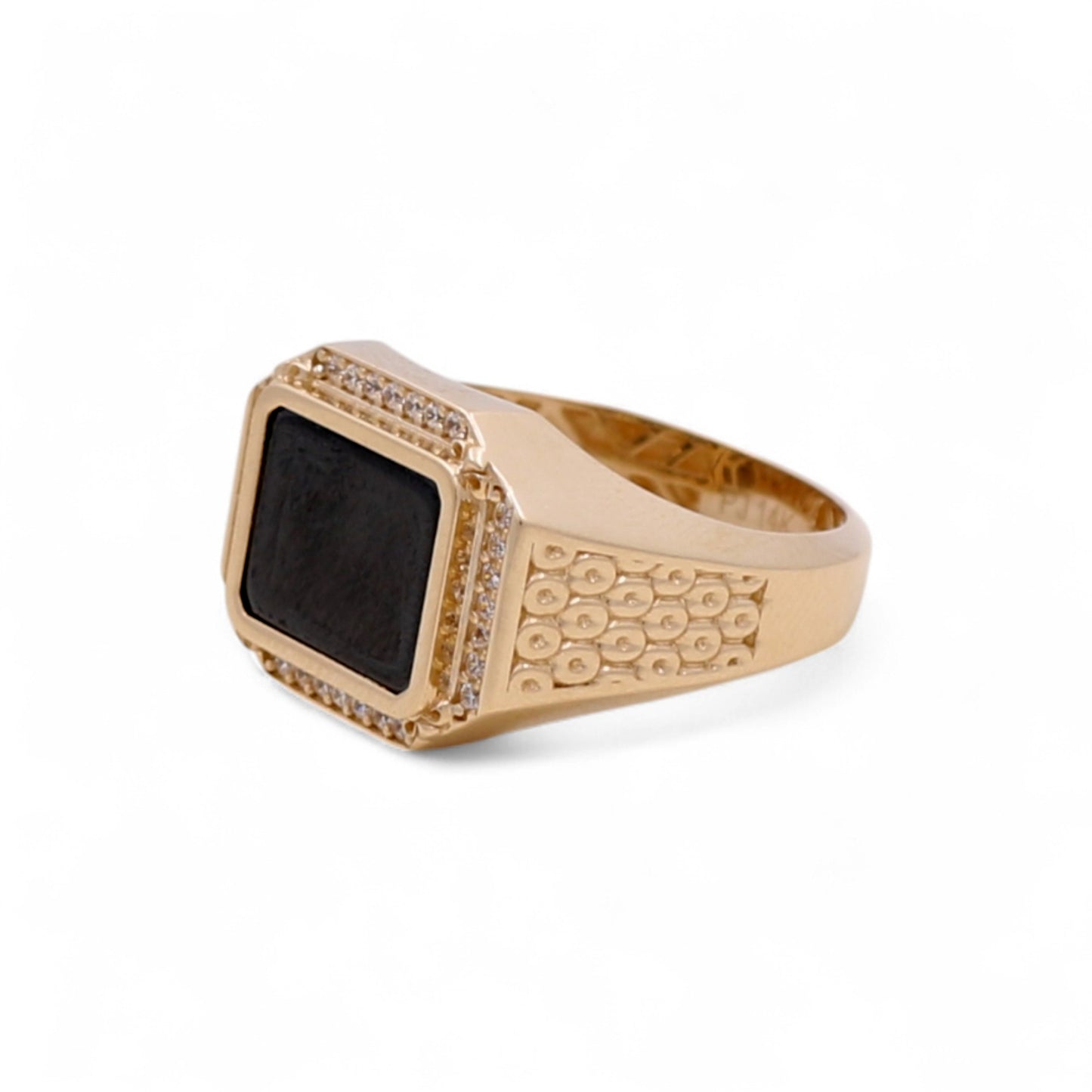 14K Yellow Gold Fashion SQ Men's Ring with Onyx and Cz / Size: 11.5 / Weight: 6.6 GR / CQMR4FS-2