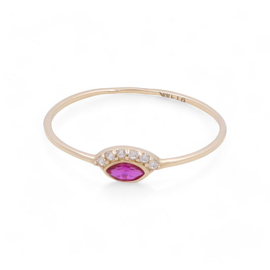 14K Yellow Gold Women’s Pink Stone Ring / CZ /  Weight: 0.6 GR / COWR4FS-114
