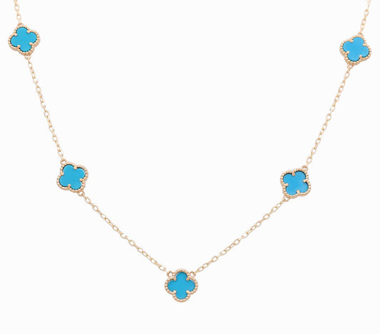 14K Yellow Gold Women's Necklace with 5 Light Blue Clover / Size 18" / Weight 10.3 GR / BONK4CLV-9