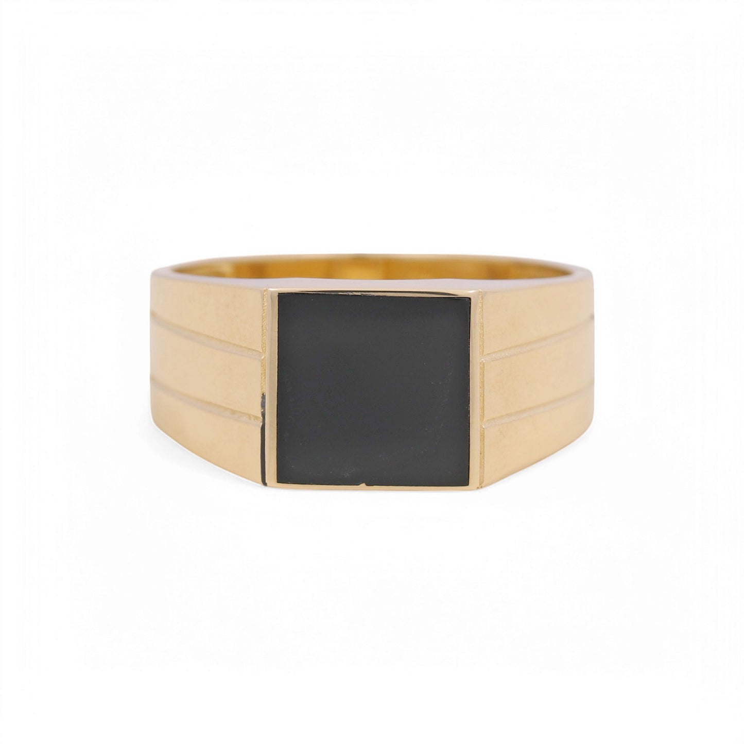 14K Yellow Gold Men’s Fashion Ring with Onyx Stone / CZ / Size: 11/ Weight: 6.1 GR / COMR4FS-70