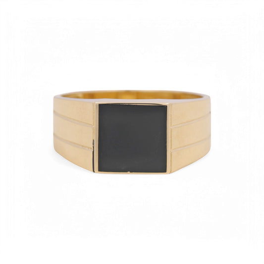 14K Yellow Gold Men’s Fashion Ring with Onyx Stone / CZ / Size: 11/ Weight: 6.1 GR / COMR4FS-70