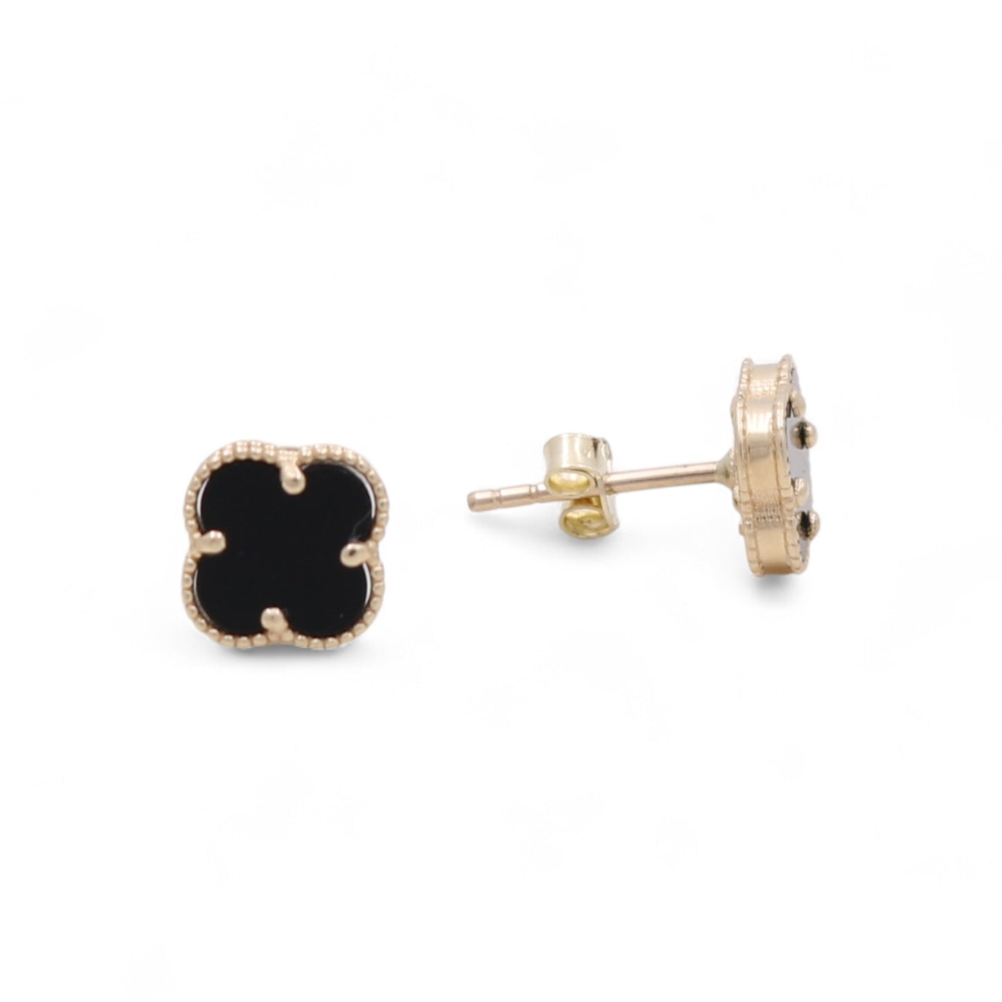 10K Yellow Gold Small Black Clover Stud Earrings / Size: 8MM / Weight: 1.3 GR / BQES0CLV-1
