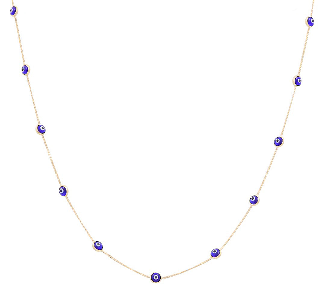 14K Yellow Gold Women's Fashion Blue Eye Necklace / Size: 19" / Weight: 3.7 GR / P30S-13
