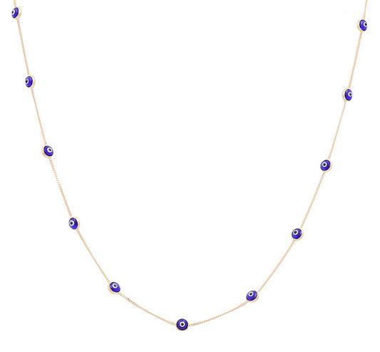 14K Yellow Gold Women's Fashion Blue Eye Necklace / Size: 19" / Weight: 3.7 GR / P30S-13