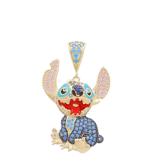 10K Yellow Gold Stitch Pendant with Cz and Colors / Weight: 3.4 GR / P26P-308