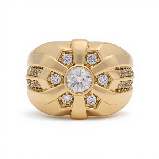 14K Yellow Gold Fashion Men’s Ring with White Stones / Size 11 / Weight: 8.3 GR / DOMR4FS-13