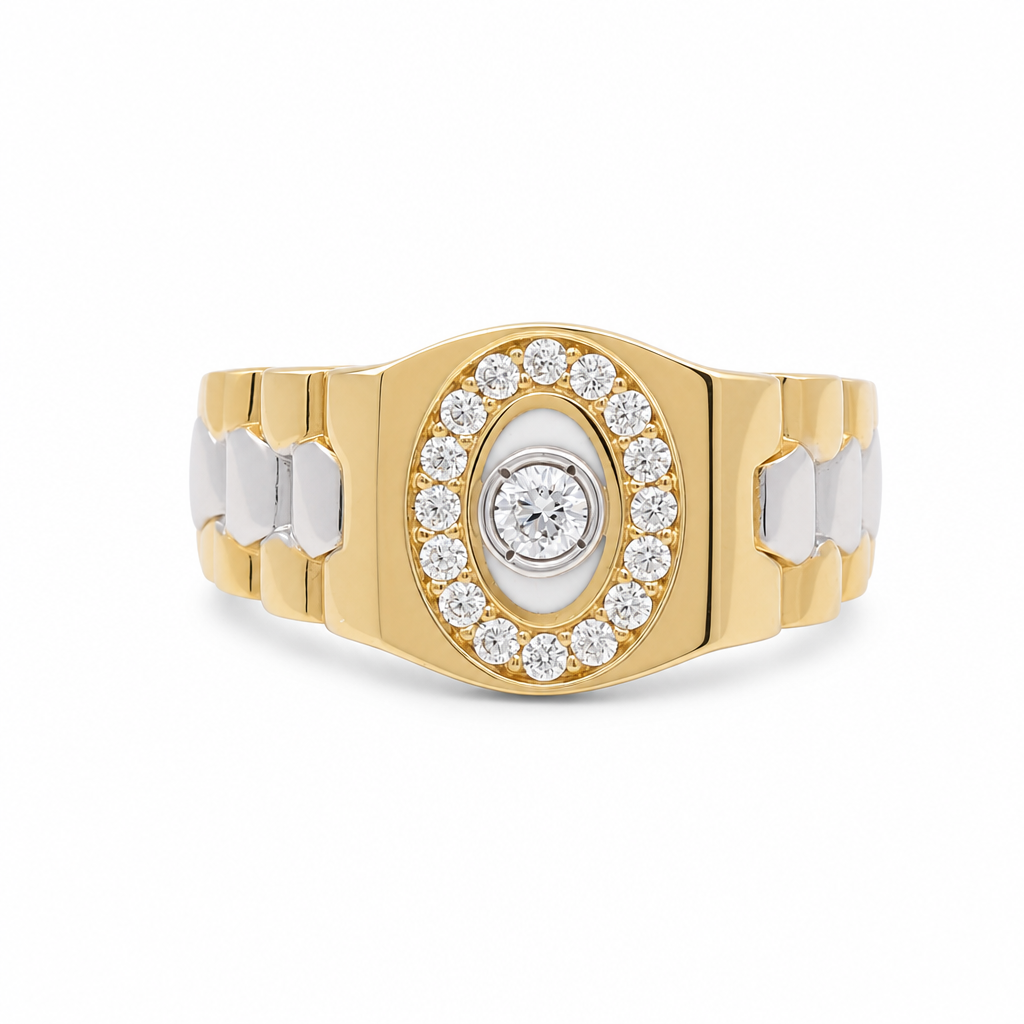 14K Yellow and White Gold Flexible Men's Ring with Cz / Size: 10 / Weight: 6.3 GR / KEEMRTT4FS-4